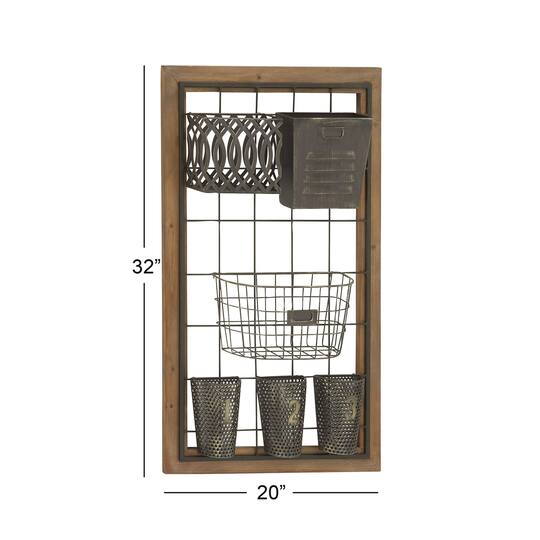 32" Brown Metal Farmhouse Magazine Rack Holder